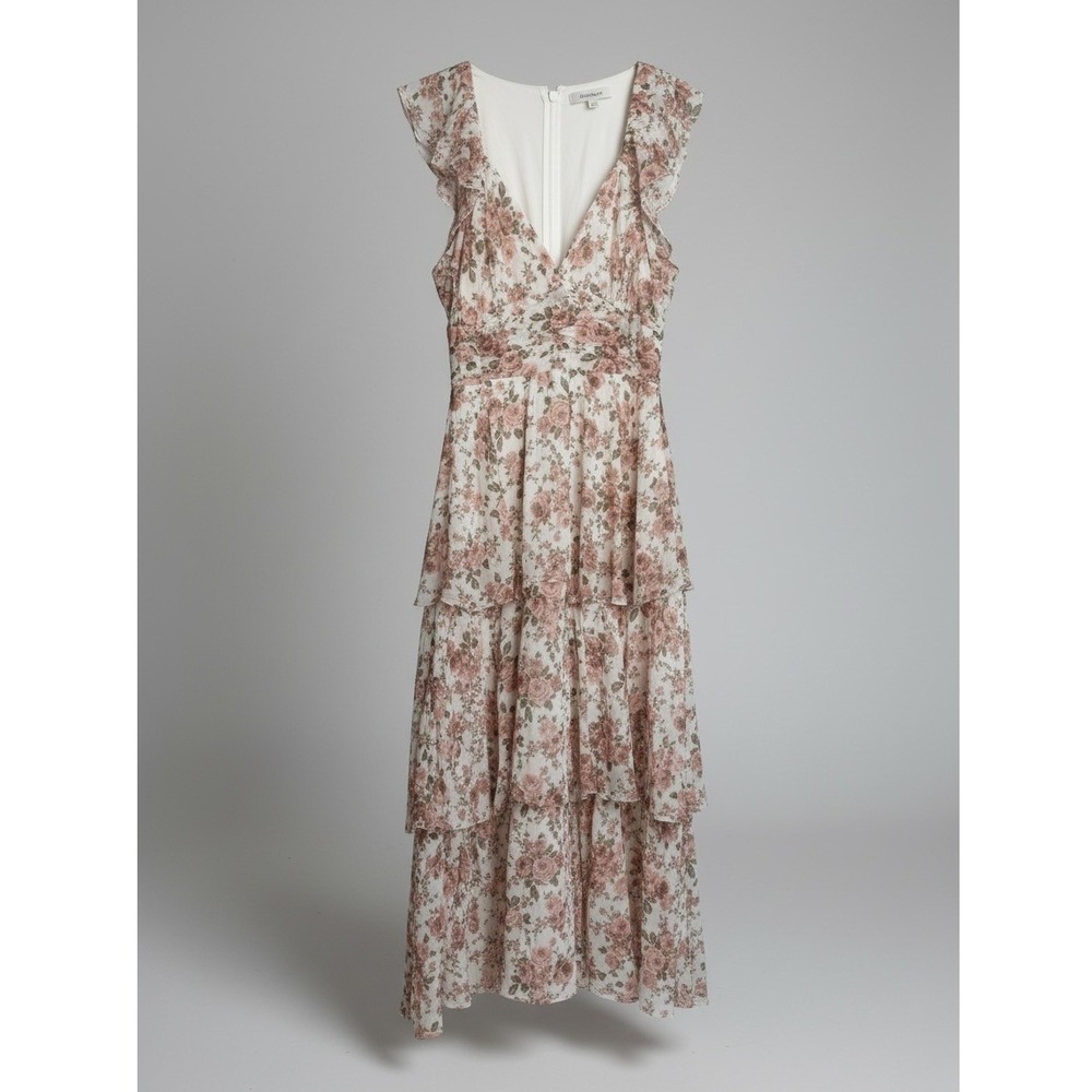 Altar'd State Floral Tiered Maxi Dress Pink Cream Ruffle Cottagecore Large